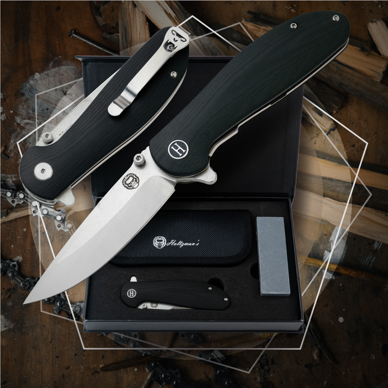 Load image into Gallery viewer, The Straight Back Folding Pocket Knife Giftset for Men and Women (Silver and Black)