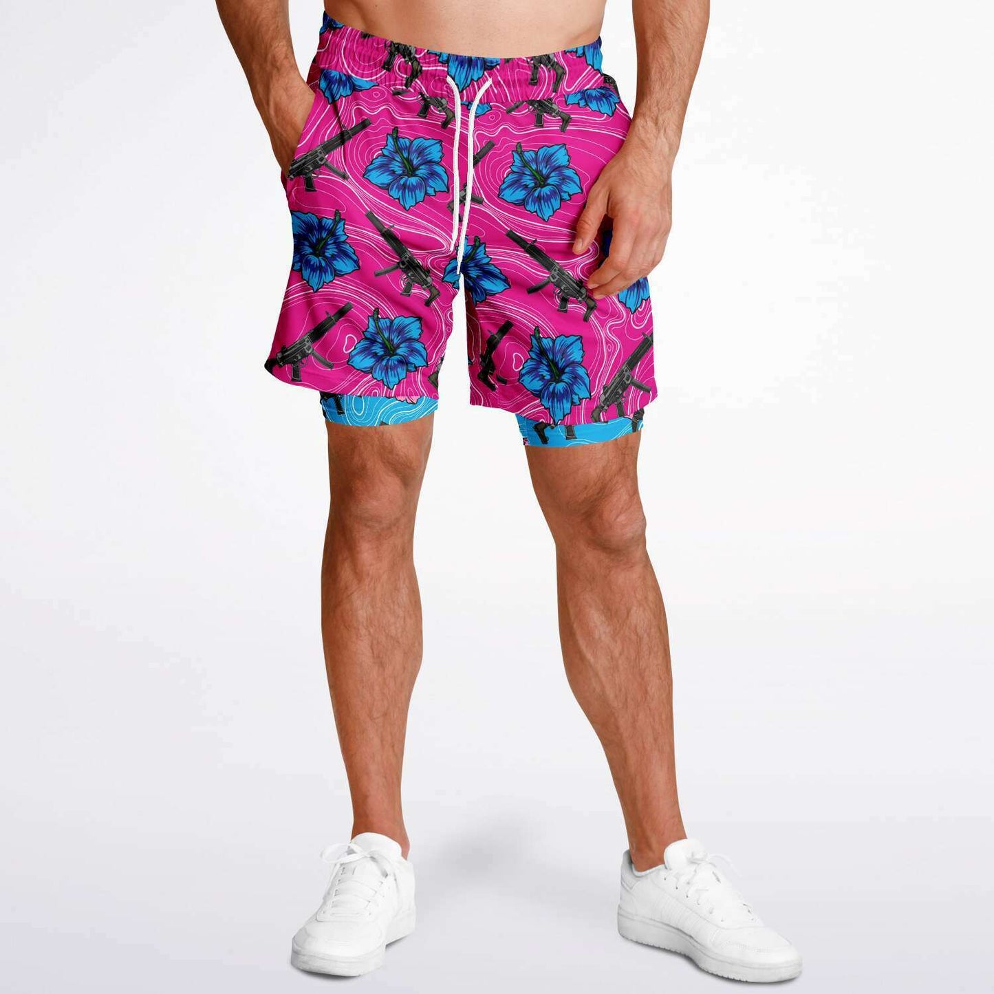 High Capacity Hibiscus Pink Men's 2-in-1 Shorts