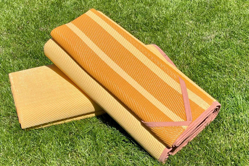 Load image into Gallery viewer, Striped Bell Tent Floor Matting | Citrus Tones | 13' (4M)
