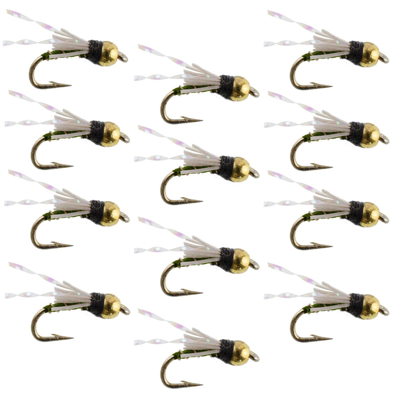 Load image into Gallery viewer, Beadhead Olive 3 Dollar Dip Serendipity Nymph - 1 Dozen Flies Size 16