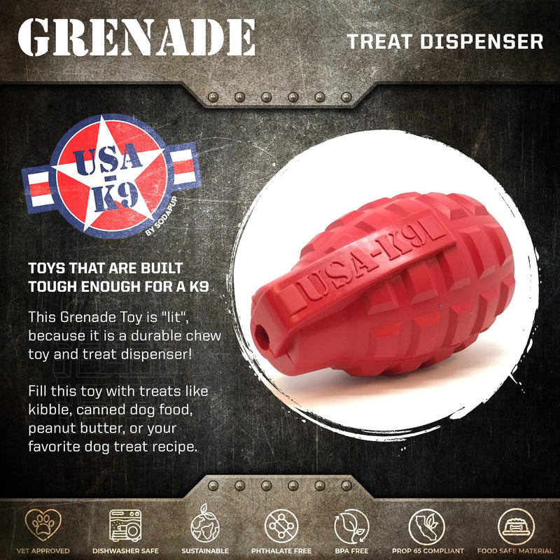 Load image into Gallery viewer, USA-K9 Grenade Shaped eDispenser Durable Dog Chew Toy & Treat Dispenser - Magnum Black