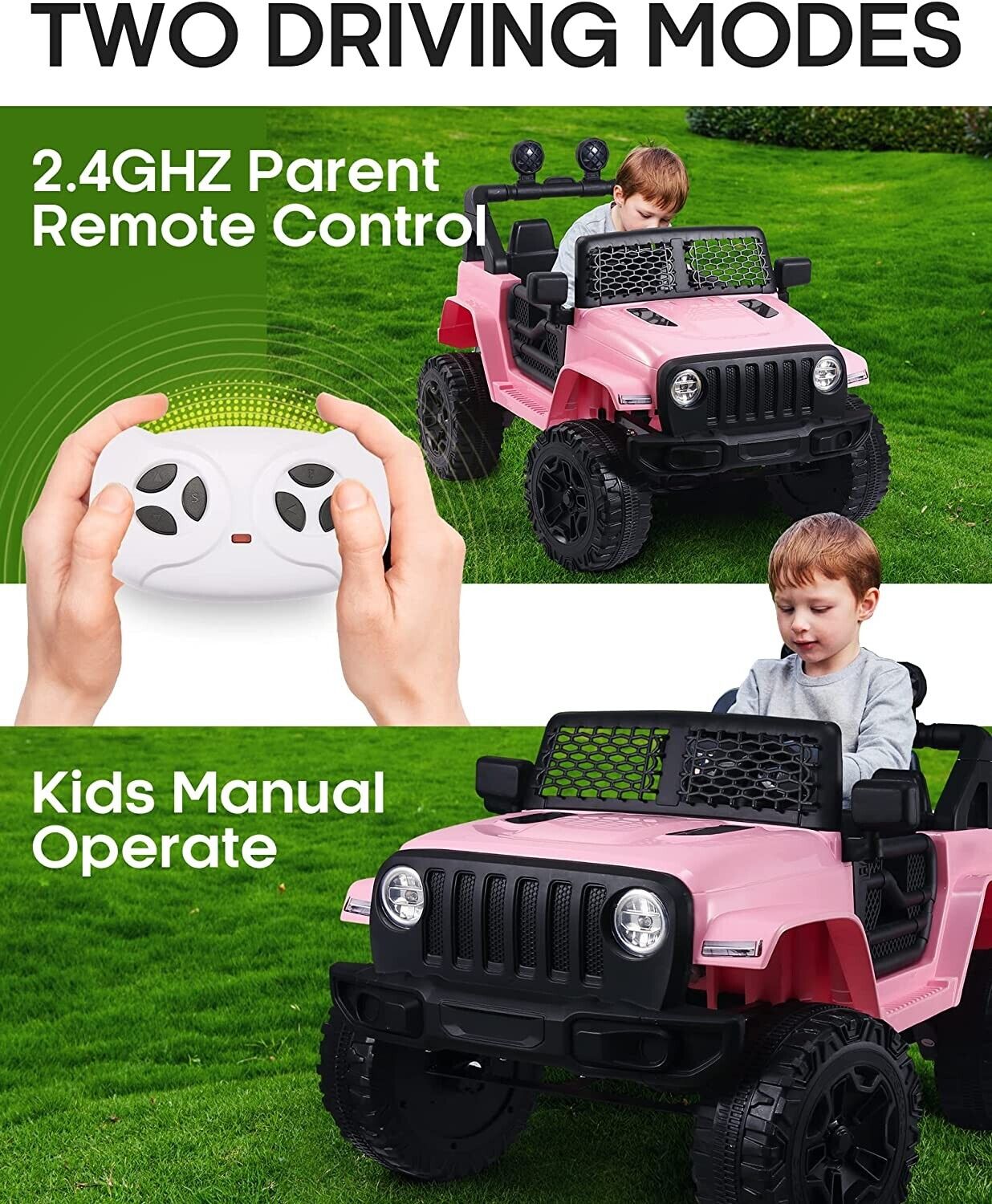12V 2-Seater Electric Ride On Car for Kids with Remote Control and 3 Speed Options