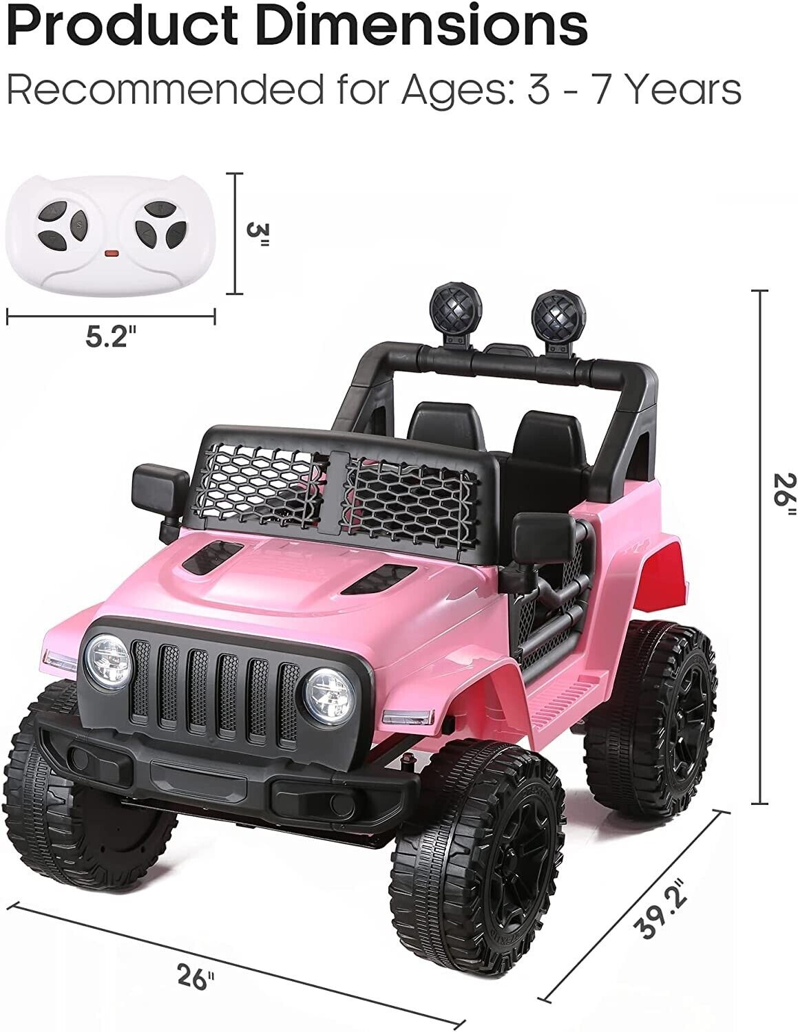 12V 2-Seater Electric Ride On Car for Kids with Remote Control and 3 Speed Options