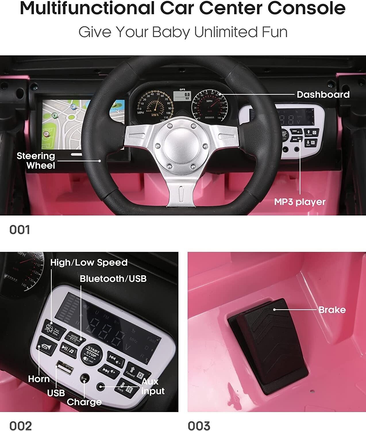 12V 2-Seater Electric Ride On Car for Kids with 3 Speed Options and Remote Control