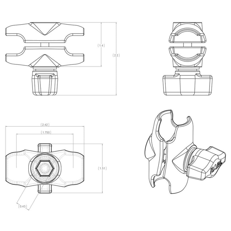 Load image into Gallery viewer, RAM MOUNT DOUBLE SOCKET EXTENSION SHORT