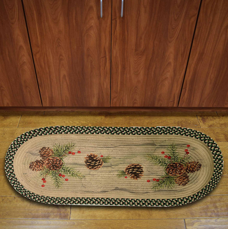 Load image into Gallery viewer, Braided Rug 48-inch Oval-Pine Cone and Berries