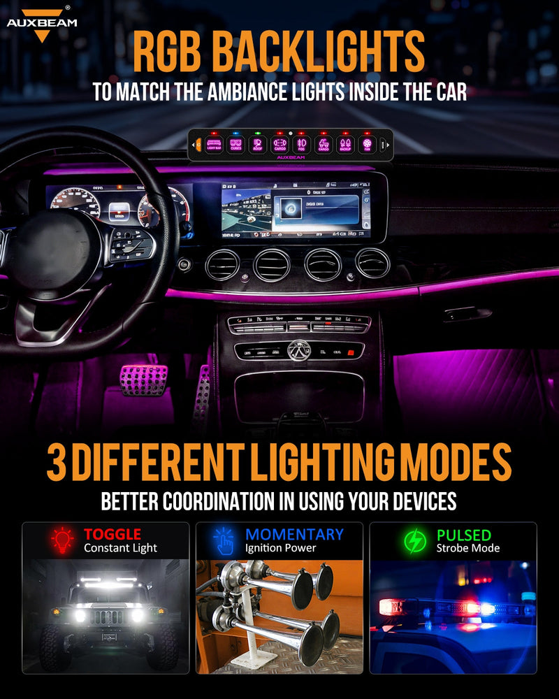 Load image into Gallery viewer, AS-800 RGB Slim Switch Panel with APP&Remote Control, Toggle/ Momentary/ Pulsed Mode Supported(One-Sided Outlet)