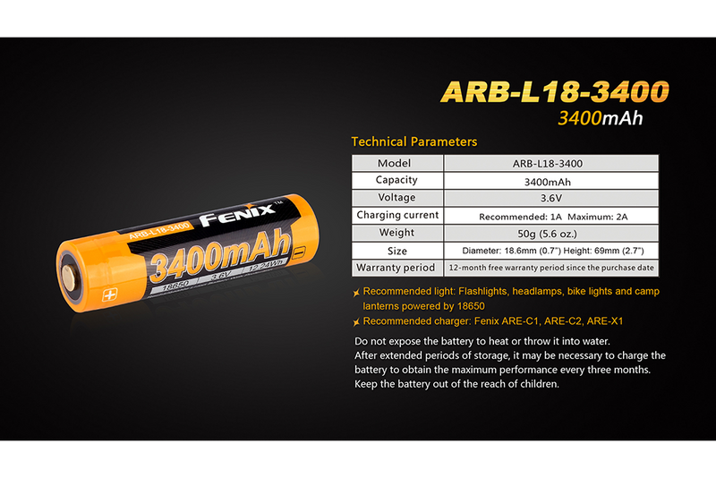 Load image into Gallery viewer, Fenix ARB-L18-3400mAh Rechargeable 18650 Battery