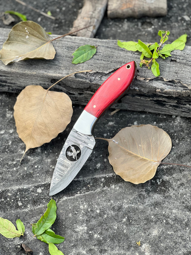 Load image into Gallery viewer, FIXED BLADE POCKET KNIFE, PERSONALIZED DAMASCUS STEEL FIXED BLADE HUNTING KNIFE