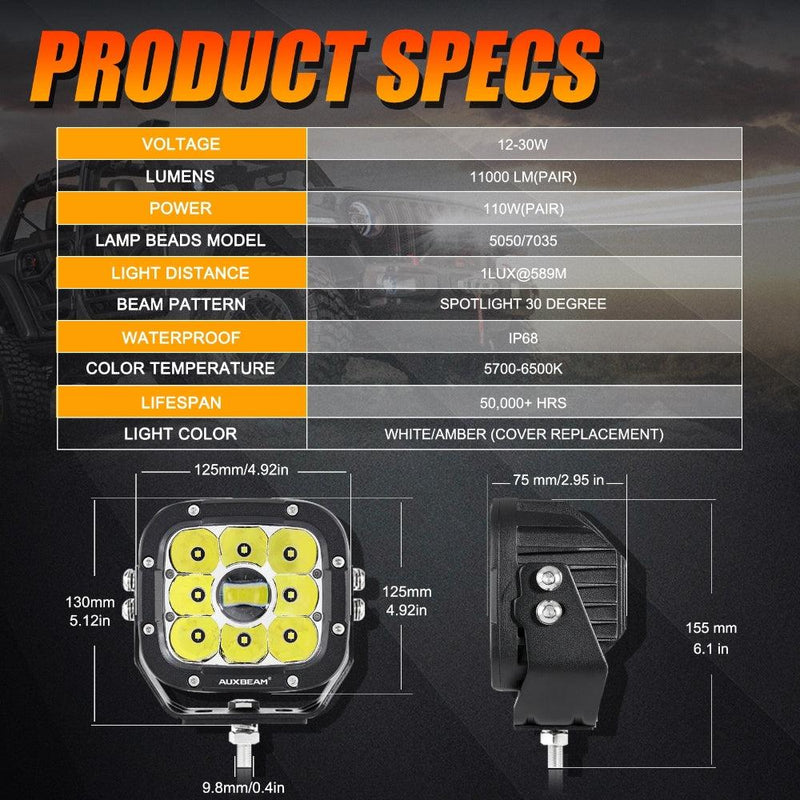Load image into Gallery viewer, 5 Inch 110W White/Amber LED Driving Lights Pods Light with A-Pillar Mounting Bracket For Ford Bronco 2/4 Door 2021 2022
