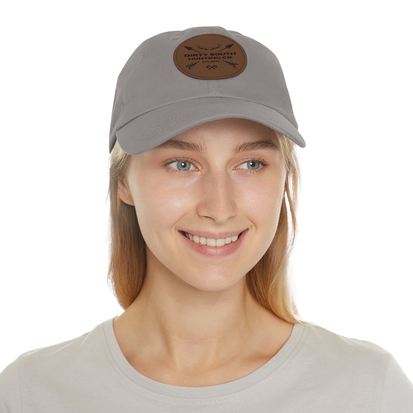 Stylish Dad Hat with Leather Patch, Casual Cap for Hunting Enthusiasts, Gift for Father's Day, Outdoor Adventure Gear, Trendy Dad Apparel