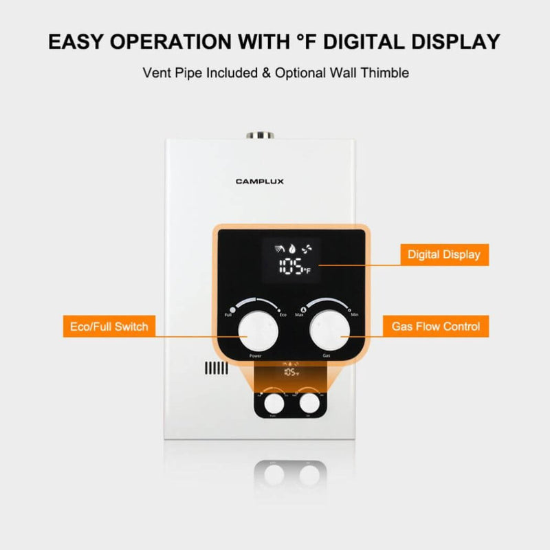 Load image into Gallery viewer, Camplux Tankless Propane Instant Hot Water Heater 2.64 GPM | White