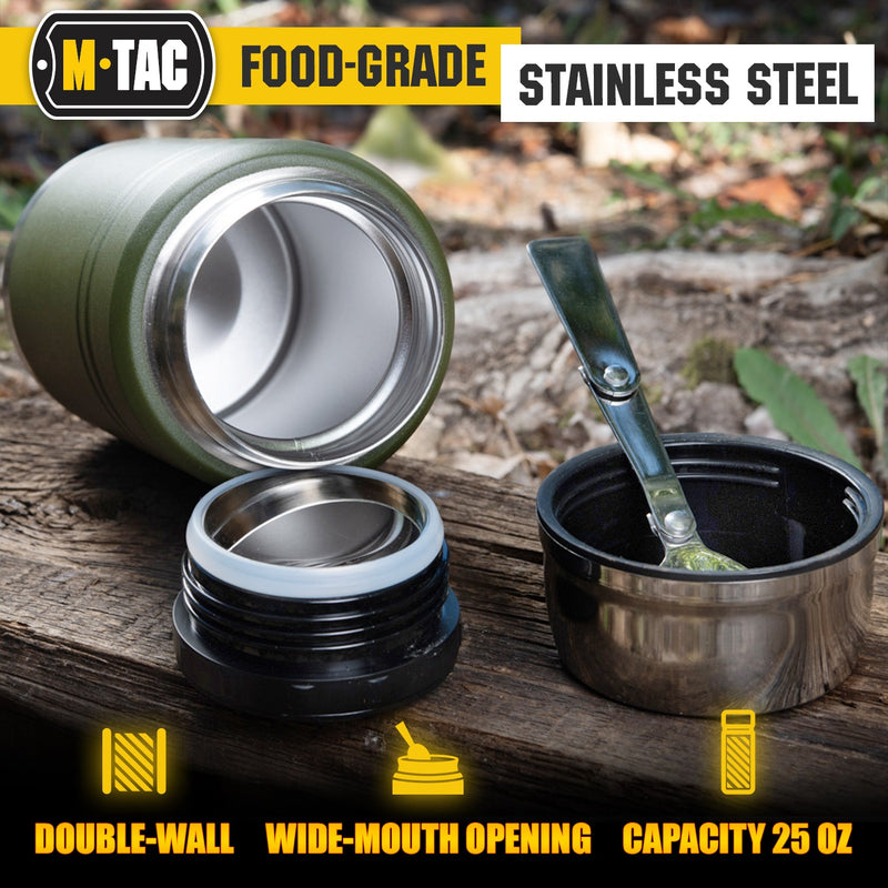 Load image into Gallery viewer, M-Tac Stainless 25 oz Thermos with folding spoon Olive