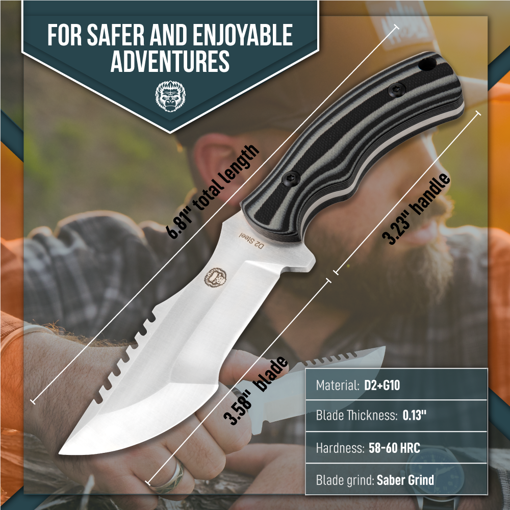 The Baby Tracker D2 Steel Bushcraft Survival Neck Knife Gift Set (Black and Gray)
