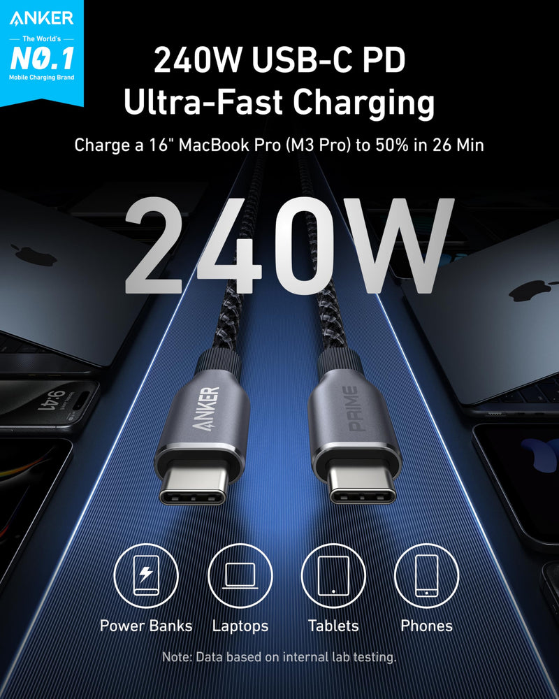 Load image into Gallery viewer, Anker Prime USB-C to USB-C Cable (240W, Upcycled-Braided)