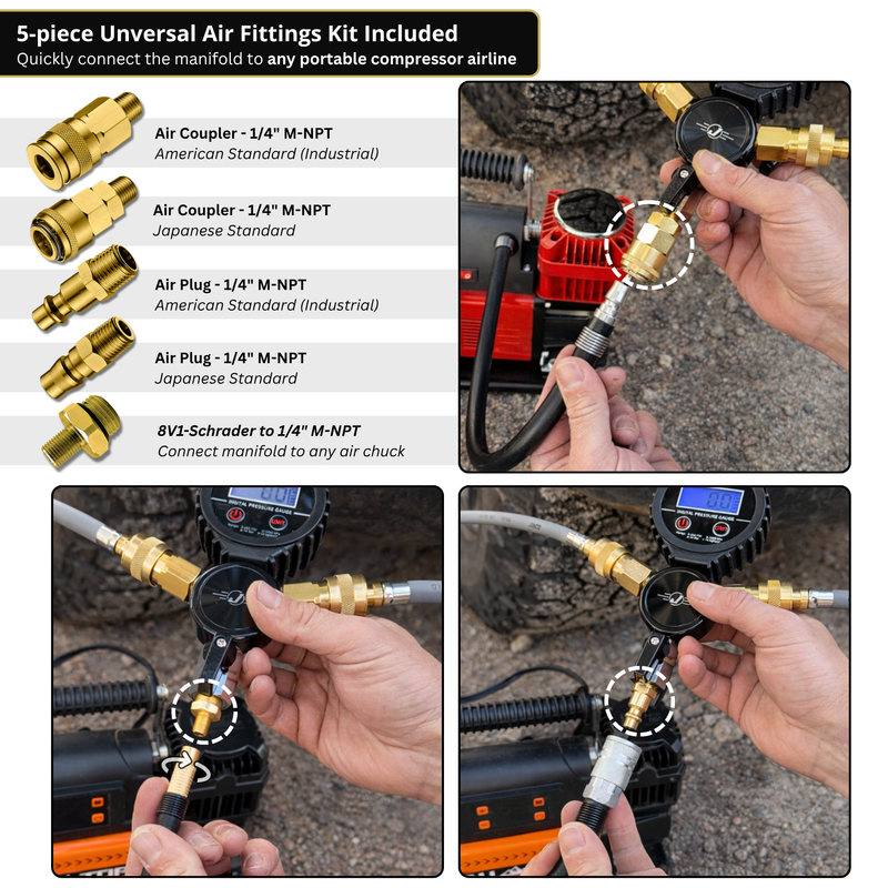 Load image into Gallery viewer, Rapid 4-Tire Inflation/Deflation System with Lightning™ Air Chucks | Multi-Tire Inflator/Deflator 4-Way Hose Kit for Off Road 4x4