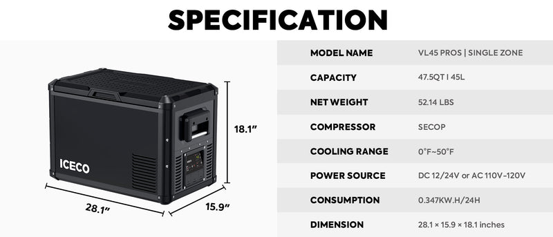 Load image into Gallery viewer, VL45ProS Single Zone Portable Fridge Freezer | ICECO | 45 LT