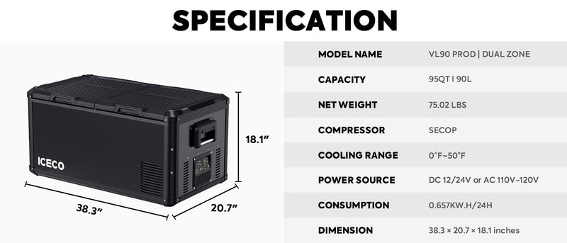 Load image into Gallery viewer, VL90ProD Dual Zone RV 12 volt Fridge Plug in Cooler | ICECO | 90 LT