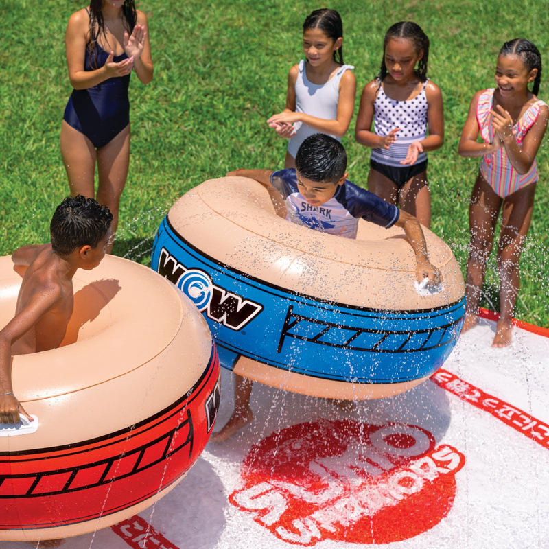 Load image into Gallery viewer, WOW Watersports 10ft Sumo Wrestling Spray Pad with 2 Sumo Belly-Bumpers