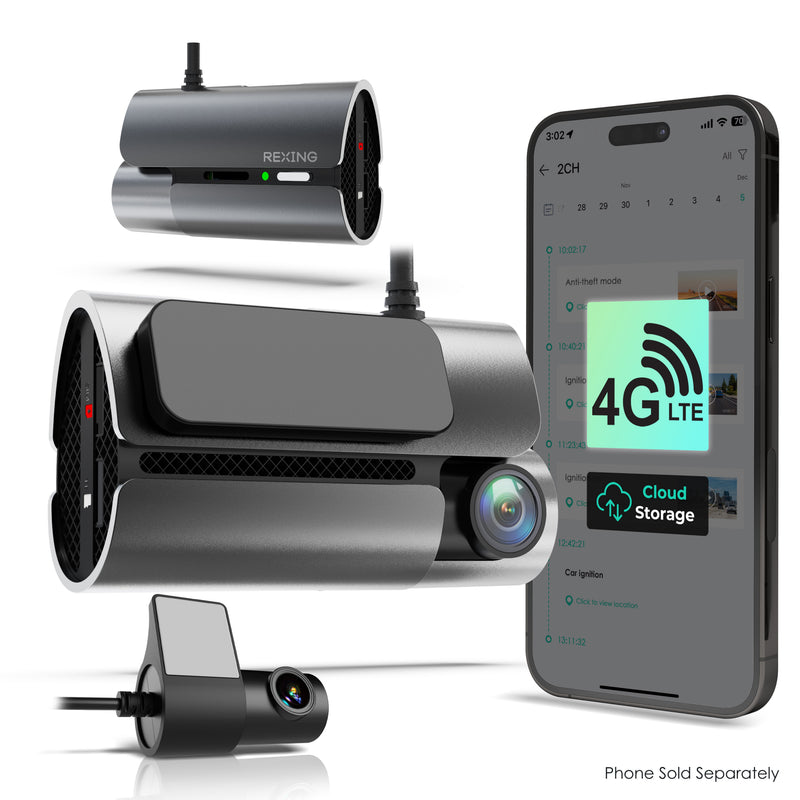 Load image into Gallery viewer, Rexing 4G LTE 2-Channel Dash Cam with GPS – 2.5K Front + 1080p Rear | Real-Time Remote Access & Alerts