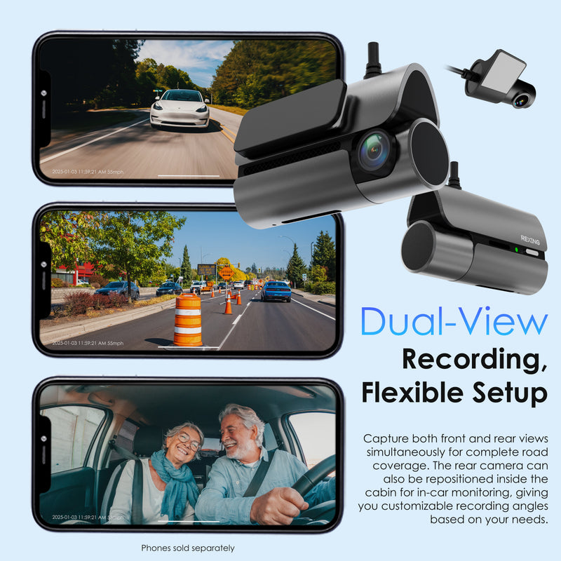 Load image into Gallery viewer, Rexing 4G LTE 2-Channel Dash Cam with GPS – 2.5K Front + 1080p Rear | Real-Time Remote Access & Alerts