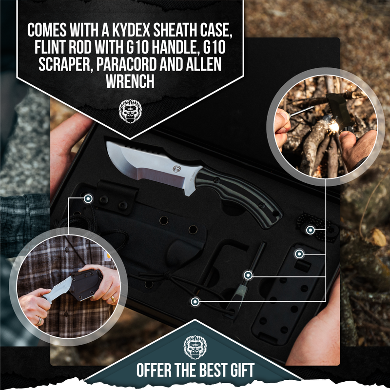 Load image into Gallery viewer, The Baby Tracker D2 Steel Bushcraft Survival Neck Knife Gift Set (Black and Gray)