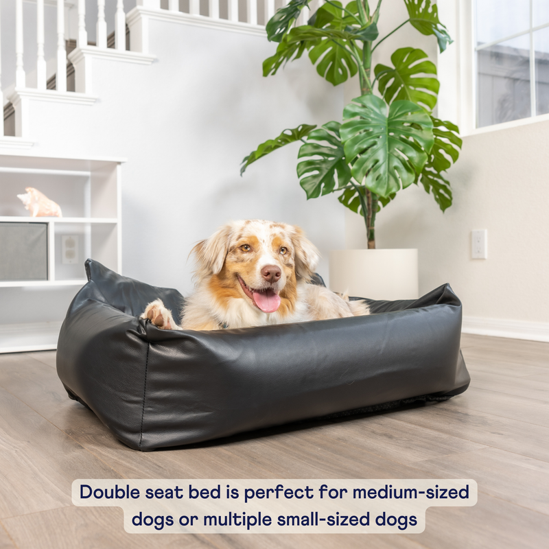 Load image into Gallery viewer, PupProtector™ Faux Cool-to-Touch Vegan Leather Memory Foam Dog Car Bed - Black