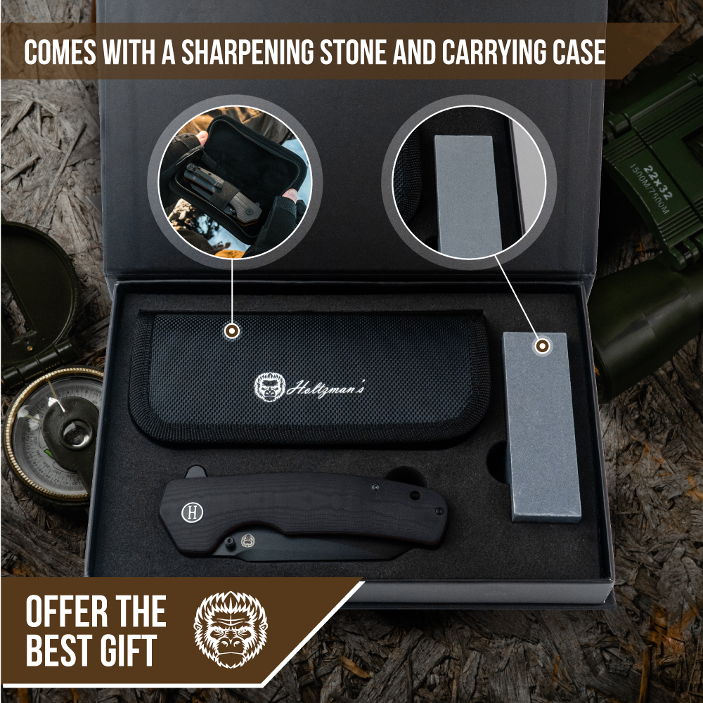 The Clip Point Folding Pocket Knife Giftset for Men and Women (Black and Orange)