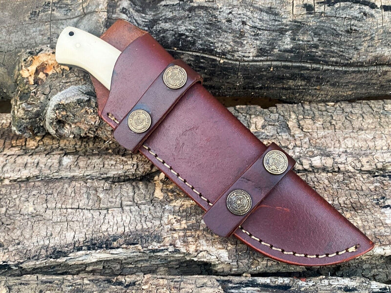 Load image into Gallery viewer, Custom Handmade Damascus Bushcraft Knife – Camel Bone Handle