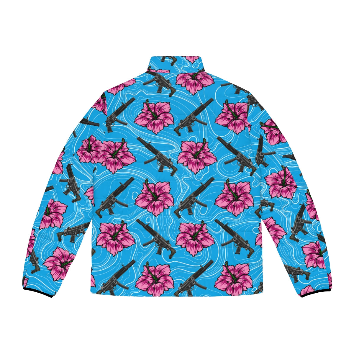 Rad Palm High Capacity Hibiscus Blue Men's Puffer Jacket