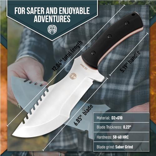 The Tracker D2 Steel Bushcraft Survival Knife Gift Set (Black and Orange)