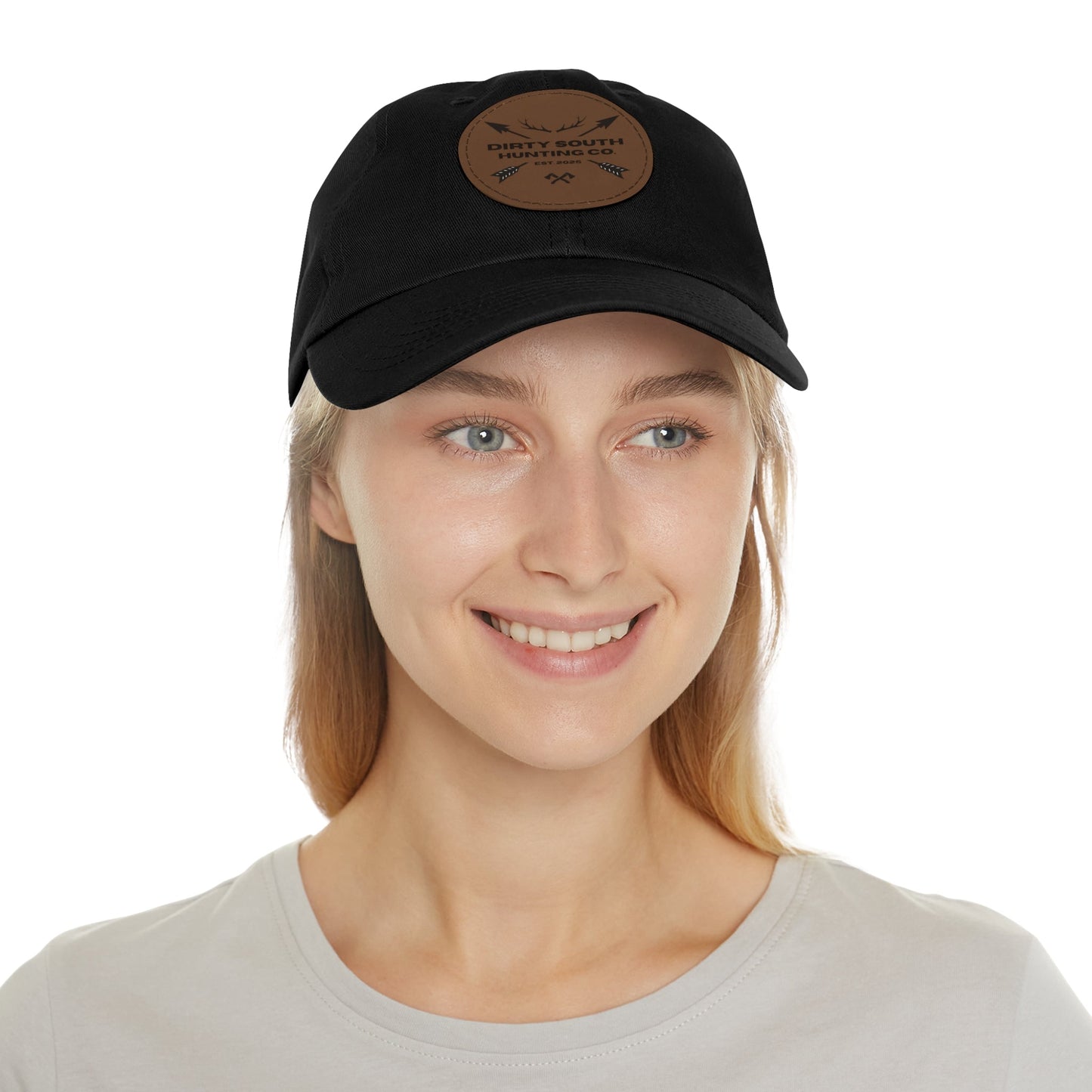 Stylish Dad Hat with Leather Patch, Casual Cap for Hunting Enthusiasts, Gift for Father's Day, Outdoor Adventure Gear, Trendy Dad Apparel