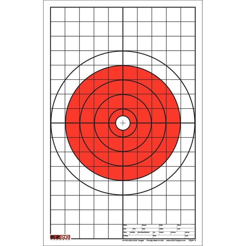 Load image into Gallery viewer, EZ2C Targets #5: Bullseye w 1" Grids for Sight-in 11"x17" USA MADE