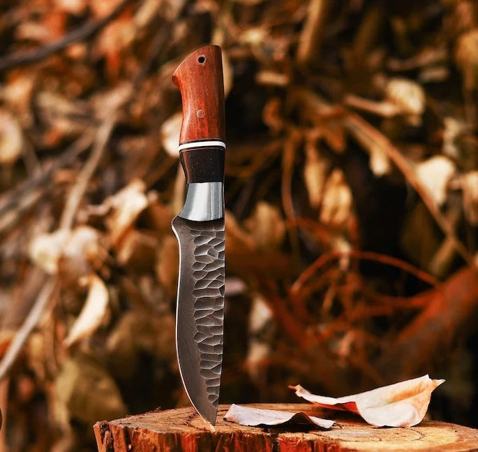 Load image into Gallery viewer, Best Knives for Hunting – 10" J2 Hand-Forged Steel Blade with Rosewood Handle & Leather Sheath