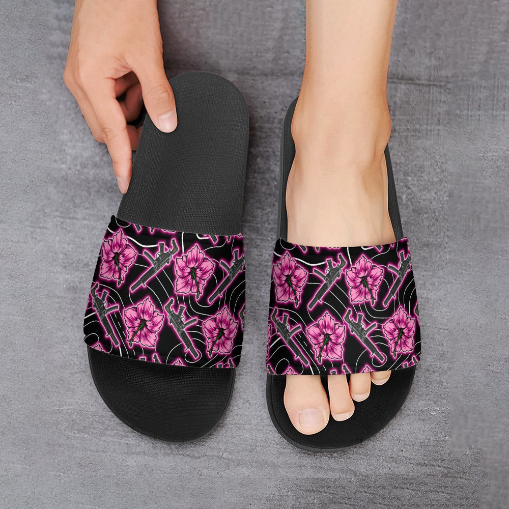 High Capacity Hibiscus Black Neon Slides