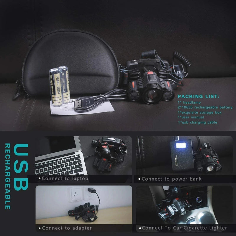 Load image into Gallery viewer, T6 Rechargeable LED Headlamp, Zoom Focus, 4 Modes, USB-C, IP55, Black/Red