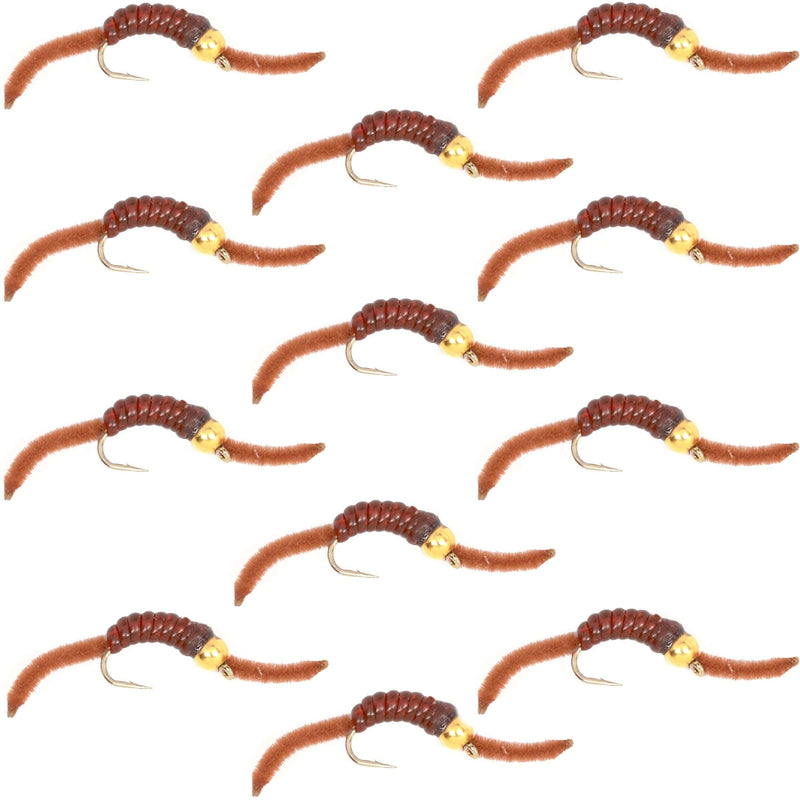 Load image into Gallery viewer, San Juan Bead Head Power Worm Brown V-Rib - 1 Dozen Hook Size 12