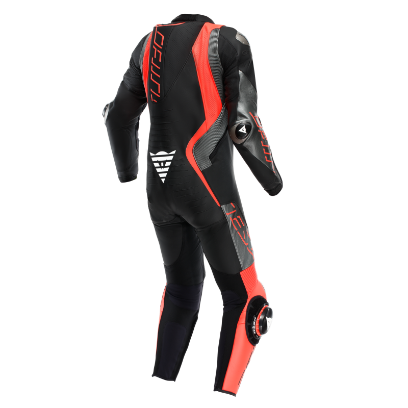 Dainese Audax D-Zip 1PC Perforated Leather Suit Black/Red Fluorescent/Anthracite Size - 54