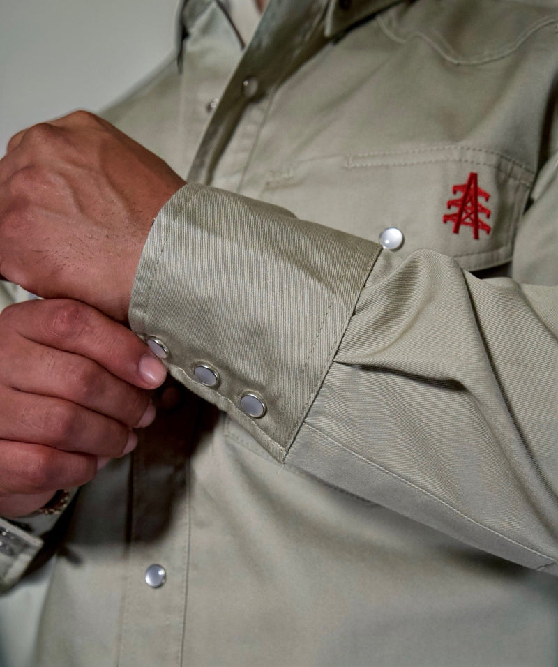 Load image into Gallery viewer, FR Western Style Pearl Snap - Khaki