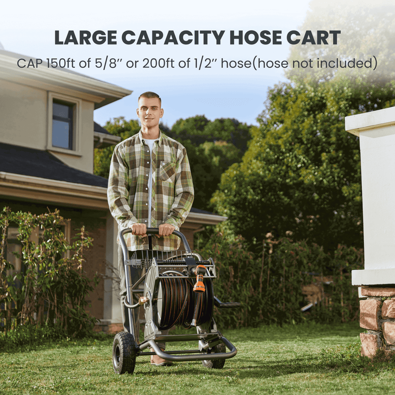 Load image into Gallery viewer, Garden Hose Reel Cart-2 Wheels-Stainless Steel-Heavy Duty