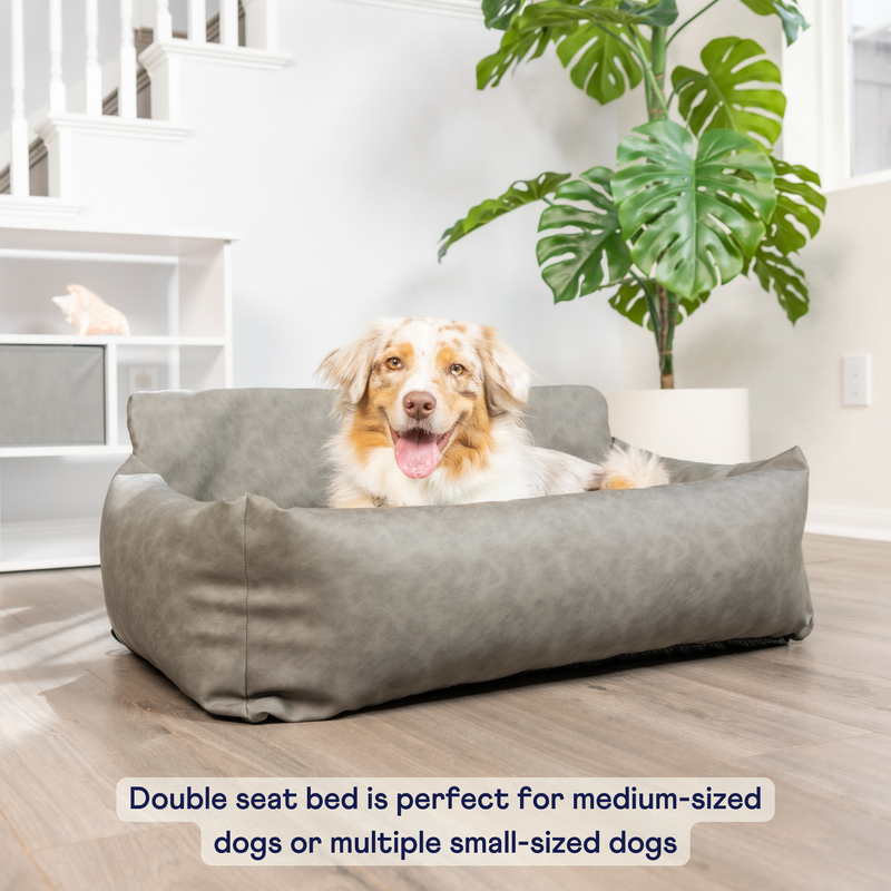 Load image into Gallery viewer, PupProtector™ Faux Cool-to-Touch Vegan Leather Memory Foam Dog Car Bed - Slate Gray