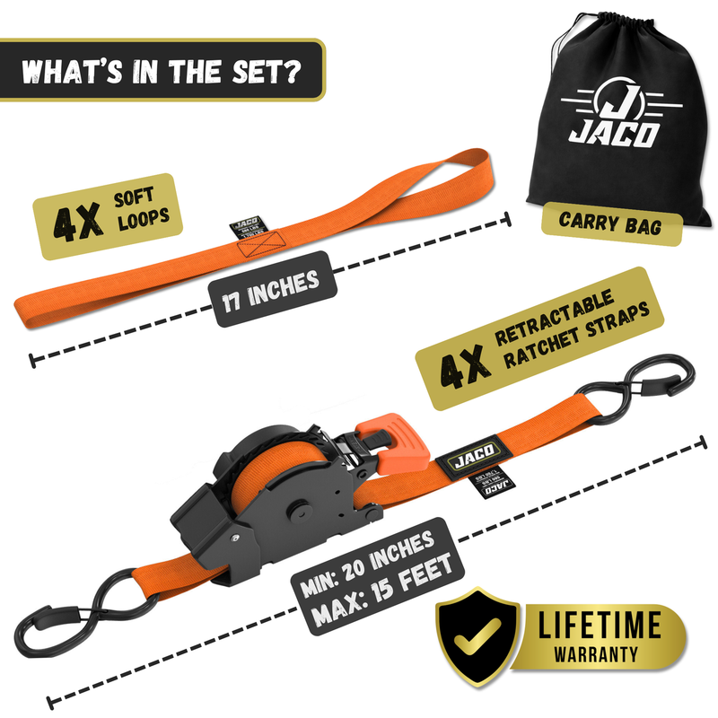 Load image into Gallery viewer, Retractable Ratchet Straps - 1" x 15 ft (1,760 lbs Break Strength) | Auto Self Retracting Cargo Tie Down Strap Set