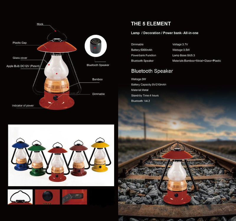 Load image into Gallery viewer, TRU De-LIGHT ROMANTICO LED All-in-One Lamp, Rechargeable, Bluetooth Music Speaker - FIRE RED / YELLOW / AUQA BLUE / GREEN / BLACK