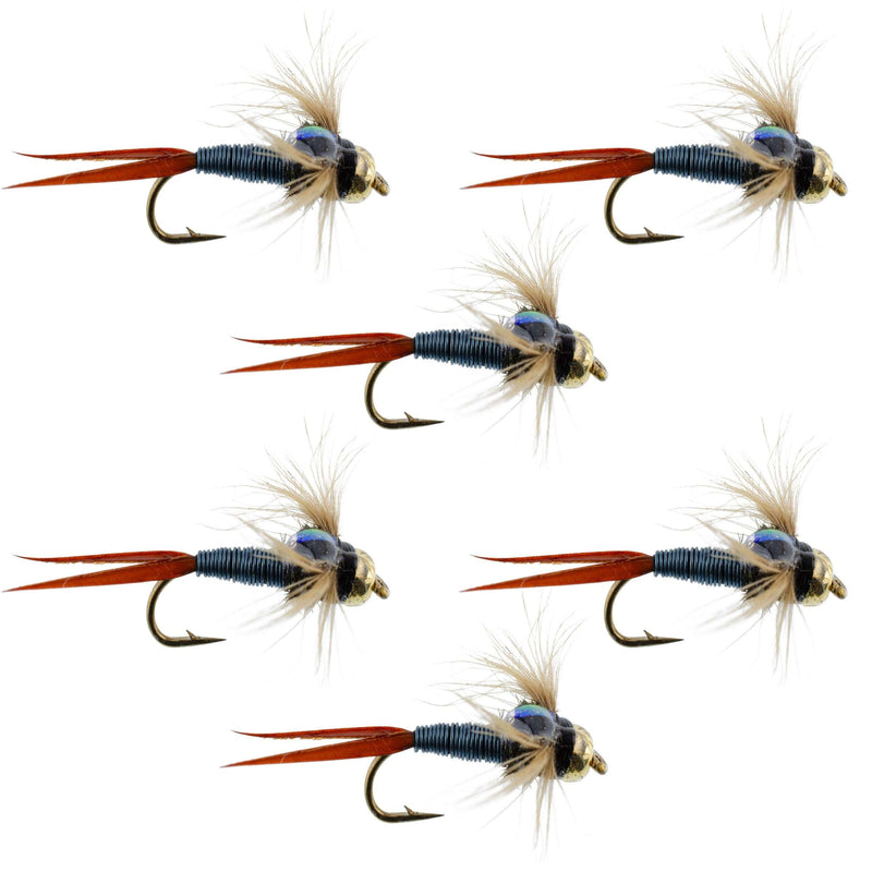 Load image into Gallery viewer, Bead Head Metallic Blue Copper John Nymph - 6 Fly Fishing Flies - Hook Size 14