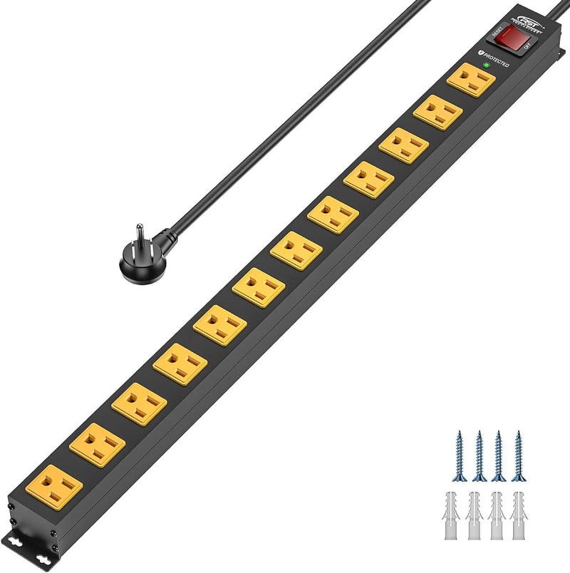 Load image into Gallery viewer, 12-Outlet 2100 Joules Heavy Duty Metal Power Strip, Mountable Surge Protector