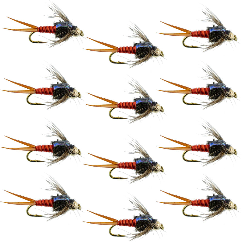 Load image into Gallery viewer, Bead Head Hot Orange Copper John Nymph - 1 Dozen Fly Fishing Flies - Hook Size 12