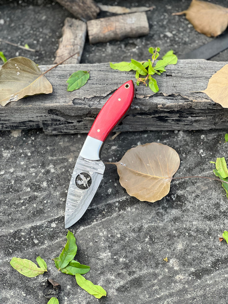 Load image into Gallery viewer, FIXED BLADE POCKET KNIFE, PERSONALIZED DAMASCUS STEEL FIXED BLADE HUNTING KNIFE