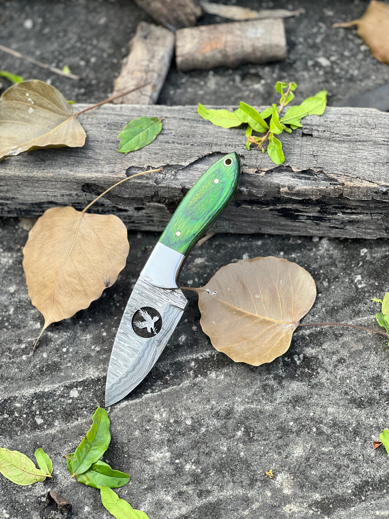 Load image into Gallery viewer, Handmade Skinner Knife – 8" Damascus Steel Blade with Pakkawood & Wire-Cut Handle + Leather Sheath