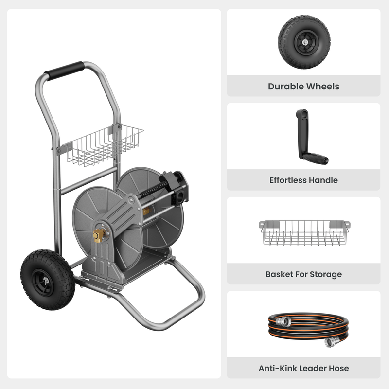 Load image into Gallery viewer, Garden Hose Reel Cart-2 Wheels-Stainless Steel-Heavy Duty