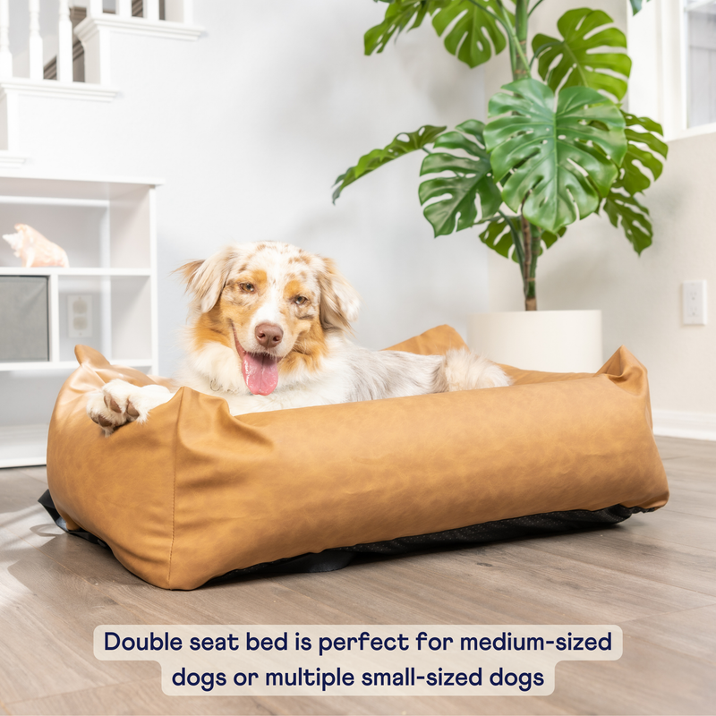 Load image into Gallery viewer, PupProtector™ Faux Cool-to-Touch Vegan Leather Memory Foam Dog Car Bed - Camel